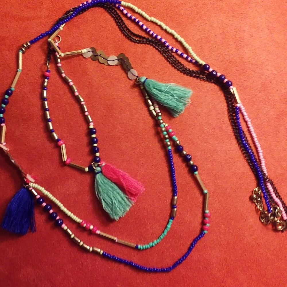Cute multi-color beaded tassel necklace